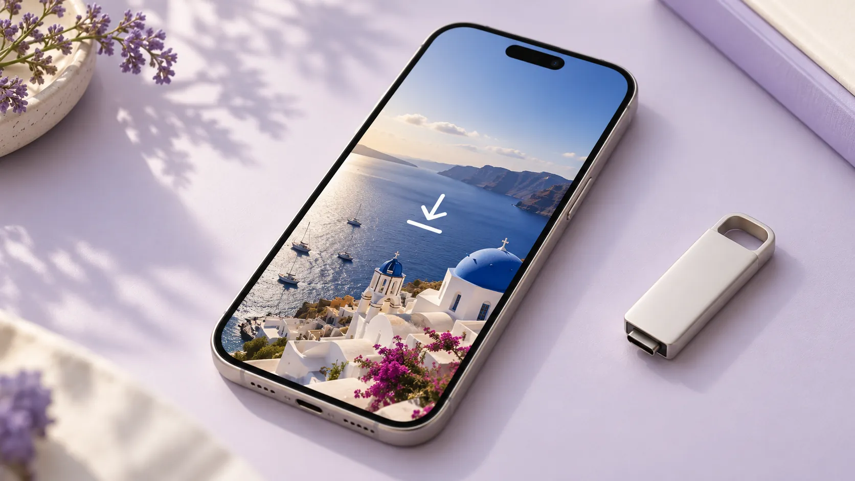Phone showing a coastal video ready to download